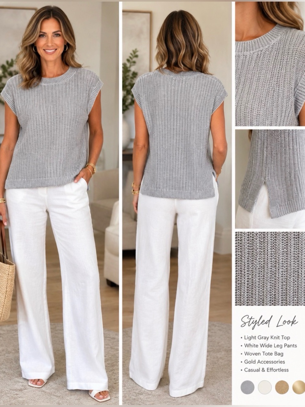 J.Jill Women's Light Gray Short-Sleeve Knit Crew Sweater